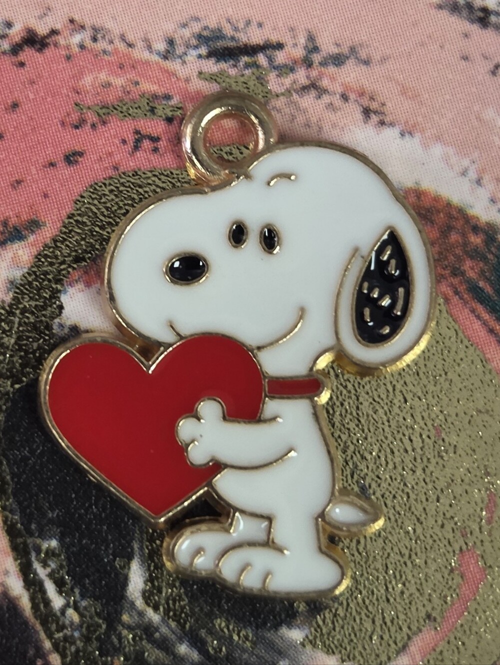 Snoopy Heart Enamel Pet Charm — White & Red
